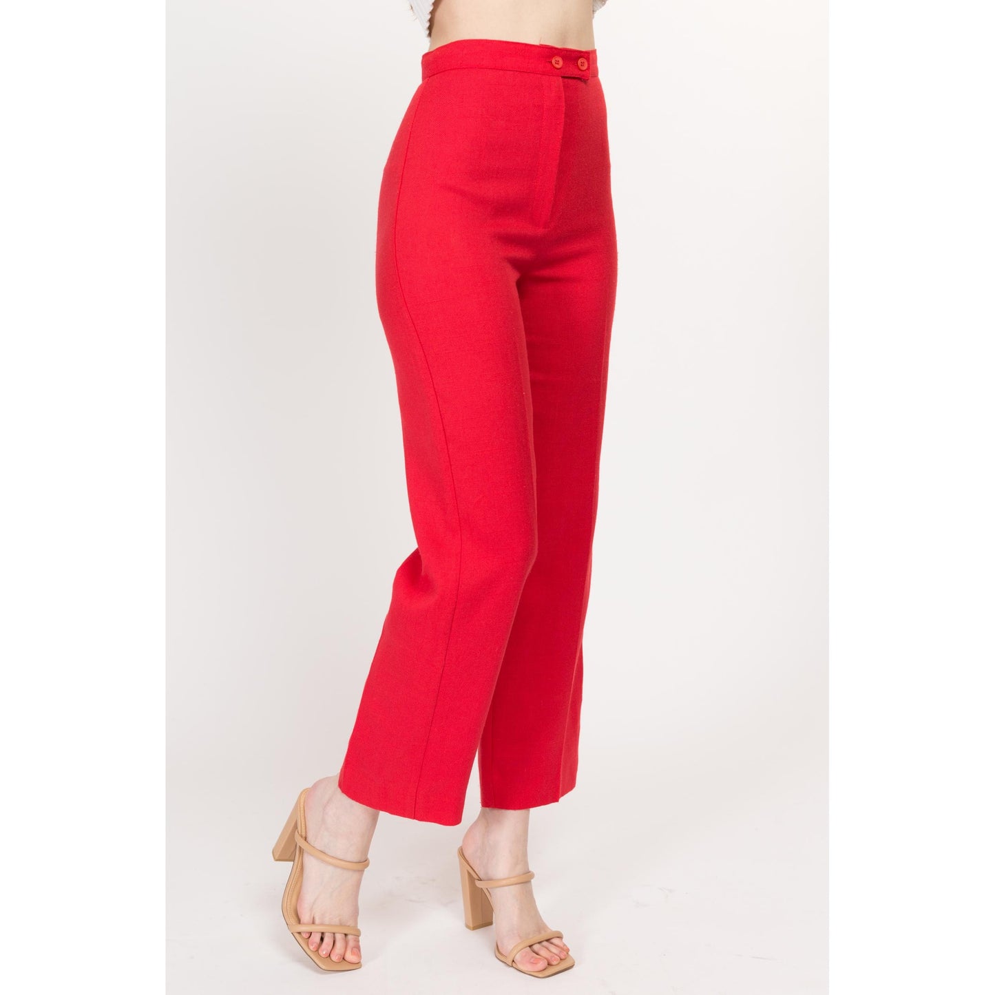 XS 70s Coral Red High Waisted Pants 24" | Retro Vintage Straight Leg Trousers