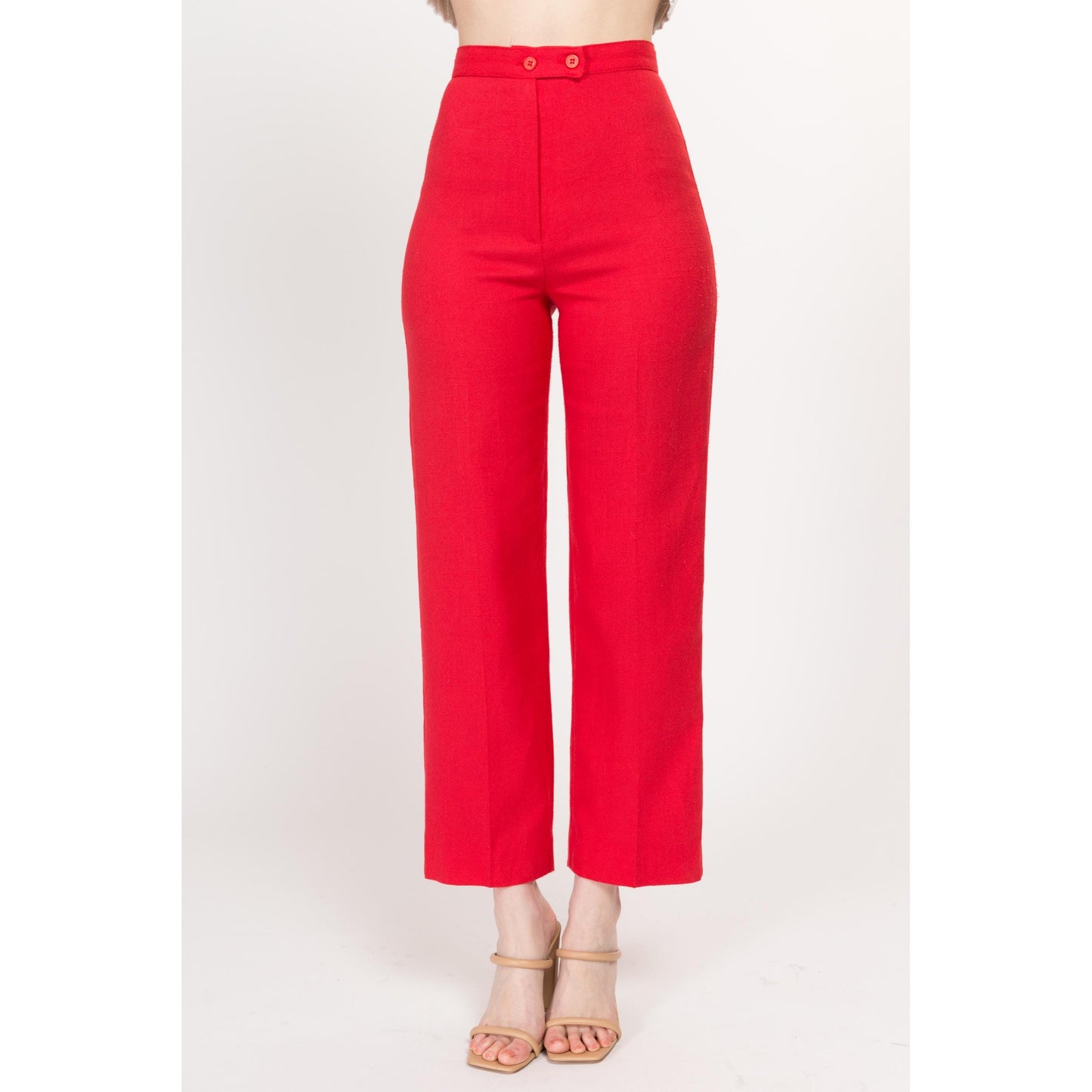 XS 70s Coral Red High Waisted Pants 24" | Retro Vintage Straight Leg Trousers