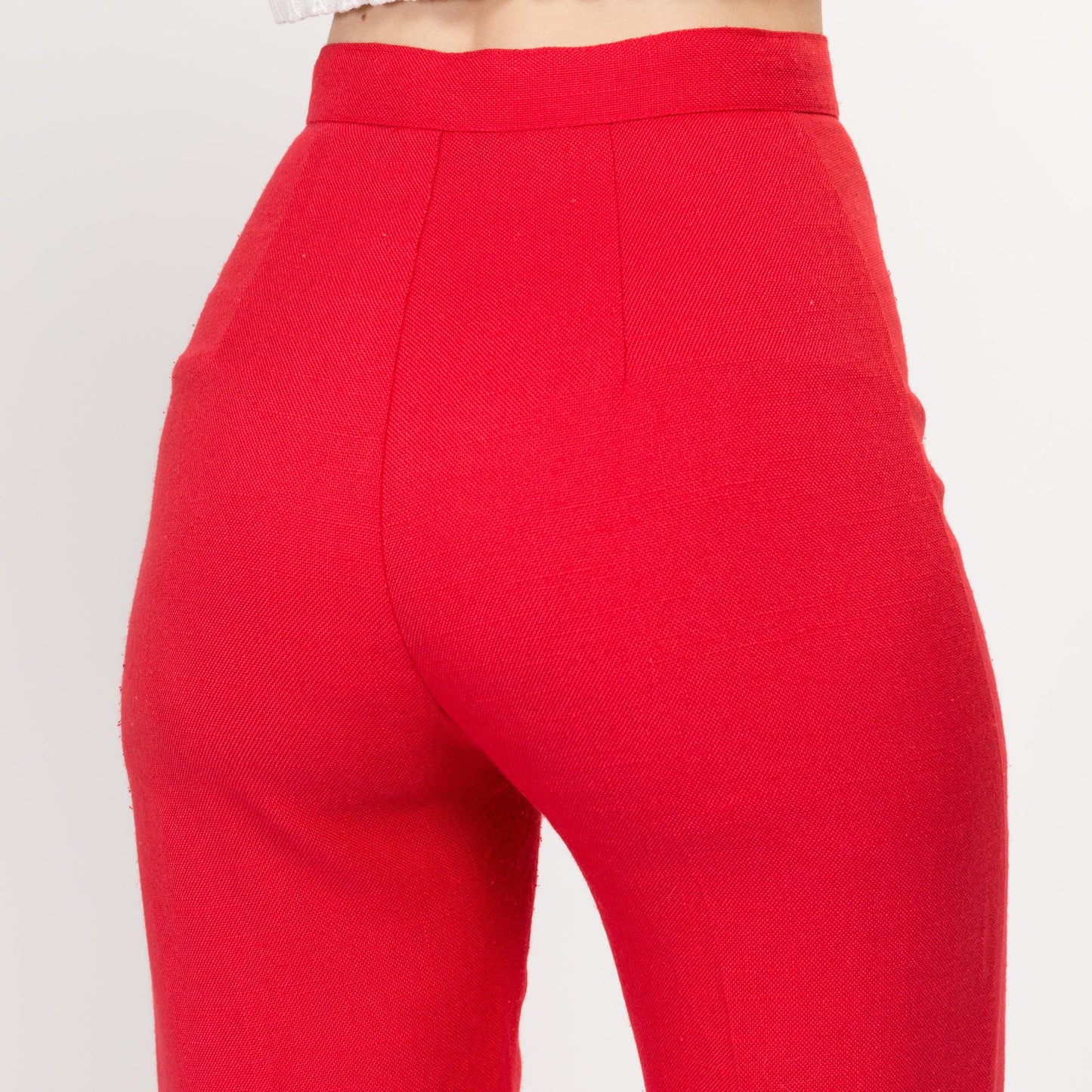 XS 70s Coral Red High Waisted Pants 24" | Retro Vintage Straight Leg Trousers