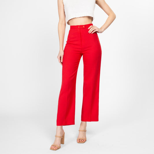 XS 70s Coral Red High Waisted Pants 24" | Retro Vintage Straight Leg Trousers