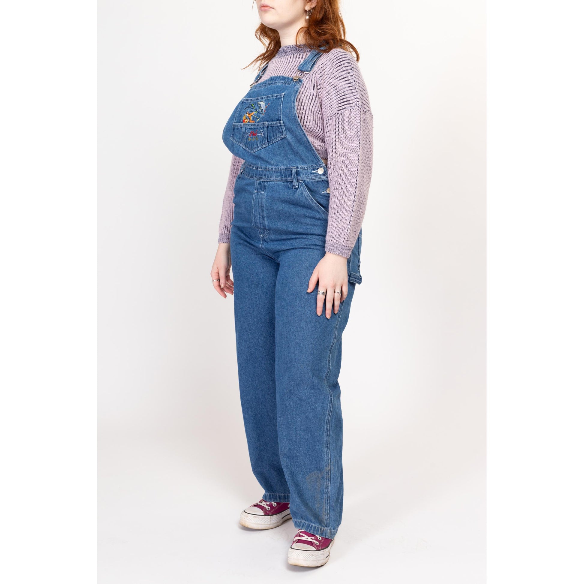 Large 90s Winnie The Pooh Denim Overalls | Vintage Disney Cartoon Blue Jean Overall Pants