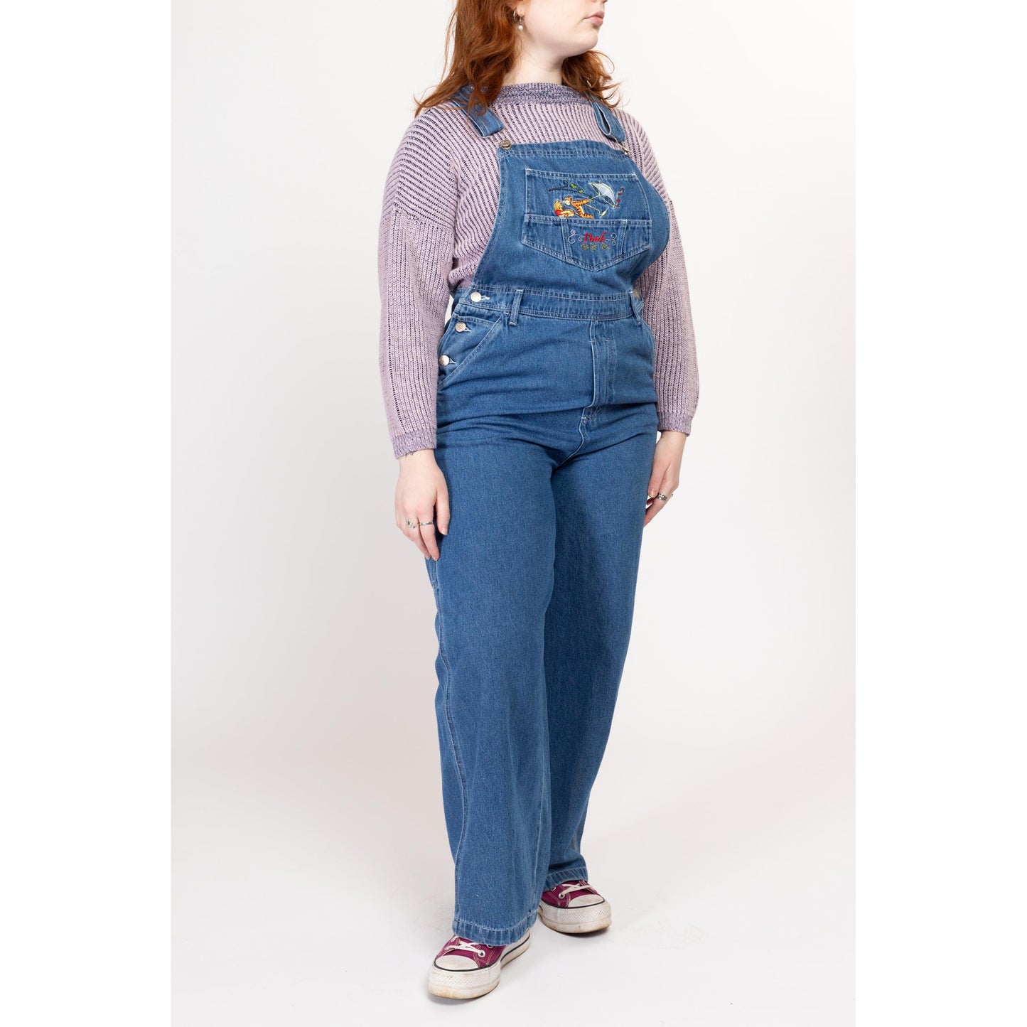 Large 90s Winnie The Pooh Denim Overalls | Vintage Disney Cartoon Blue Jean Overall Pants