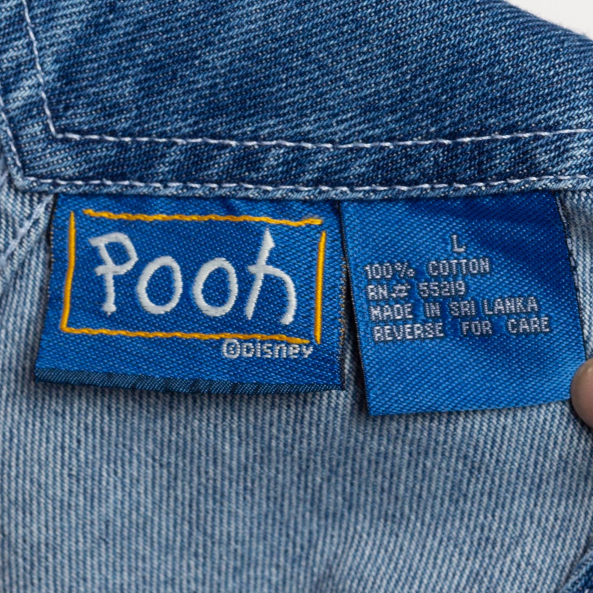 Large 90s Winnie The Pooh Denim Overalls | Vintage Disney Cartoon Blue Jean Overall Pants