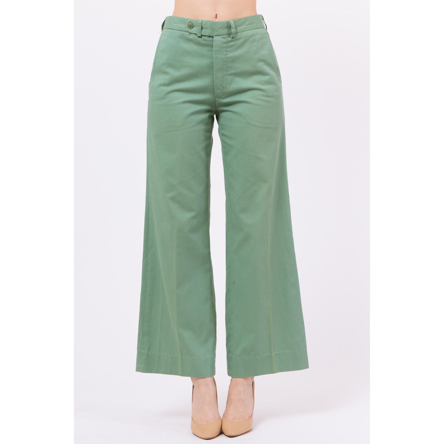 Sm-Med 70s Pierre Cardin Mint Green Unisex Flared Pants | Vintage Mid High Rise Retro Wide Leg Trousers