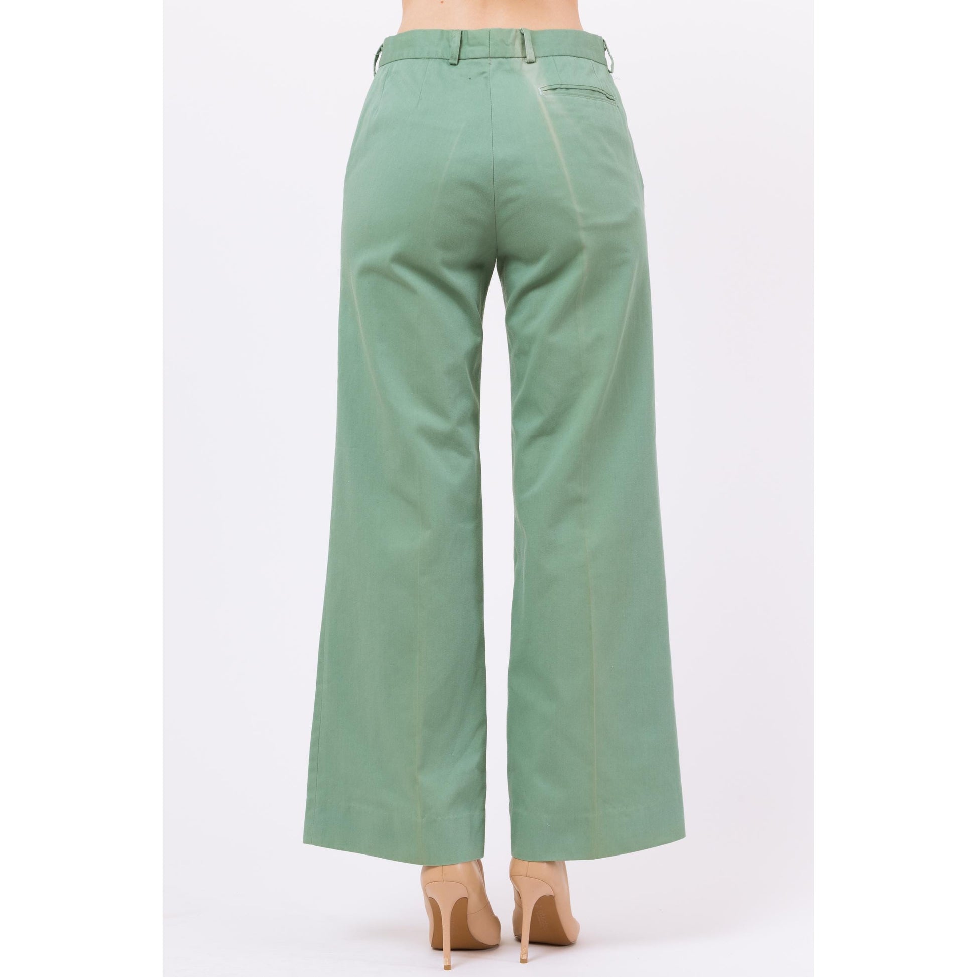 Sm-Med 70s Pierre Cardin Mint Green Unisex Flared Pants | Vintage Mid High Rise Retro Wide Leg Trousers