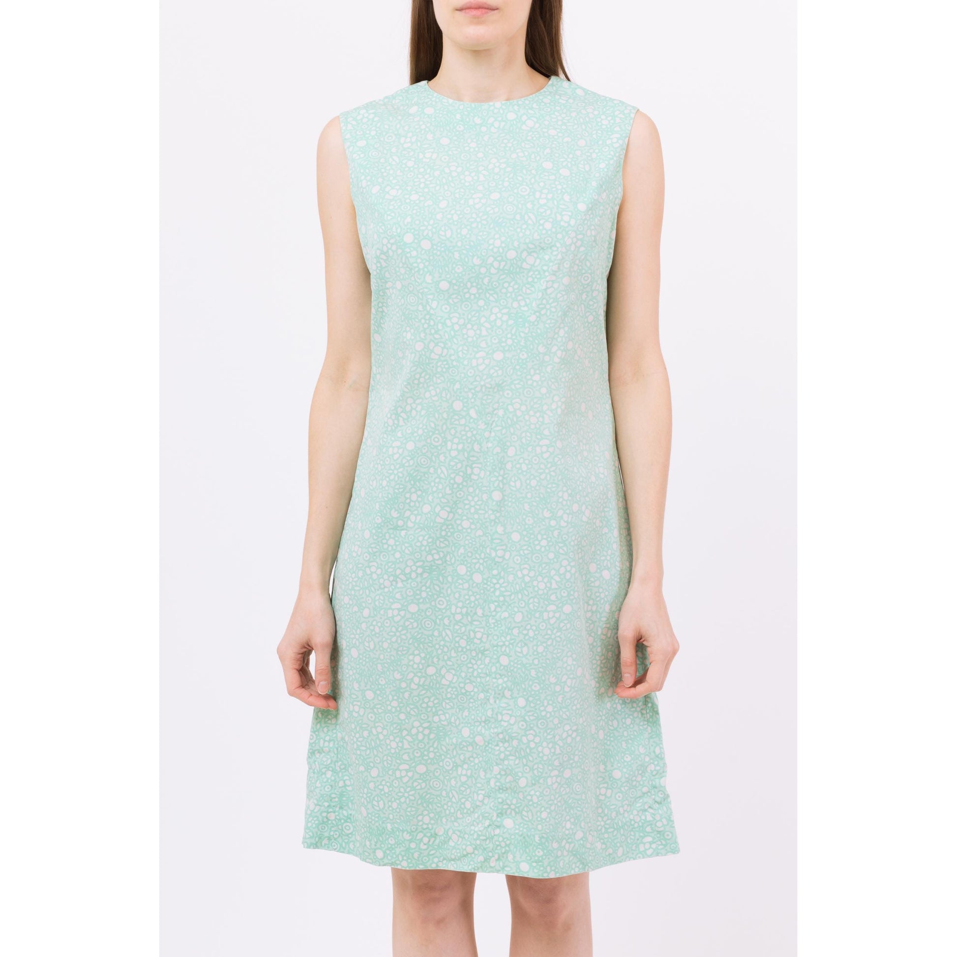 Medium 60s Mint Green Psychedelic Floral Mini Shift Dress | Vintage Sleeveless Knee Length Dress