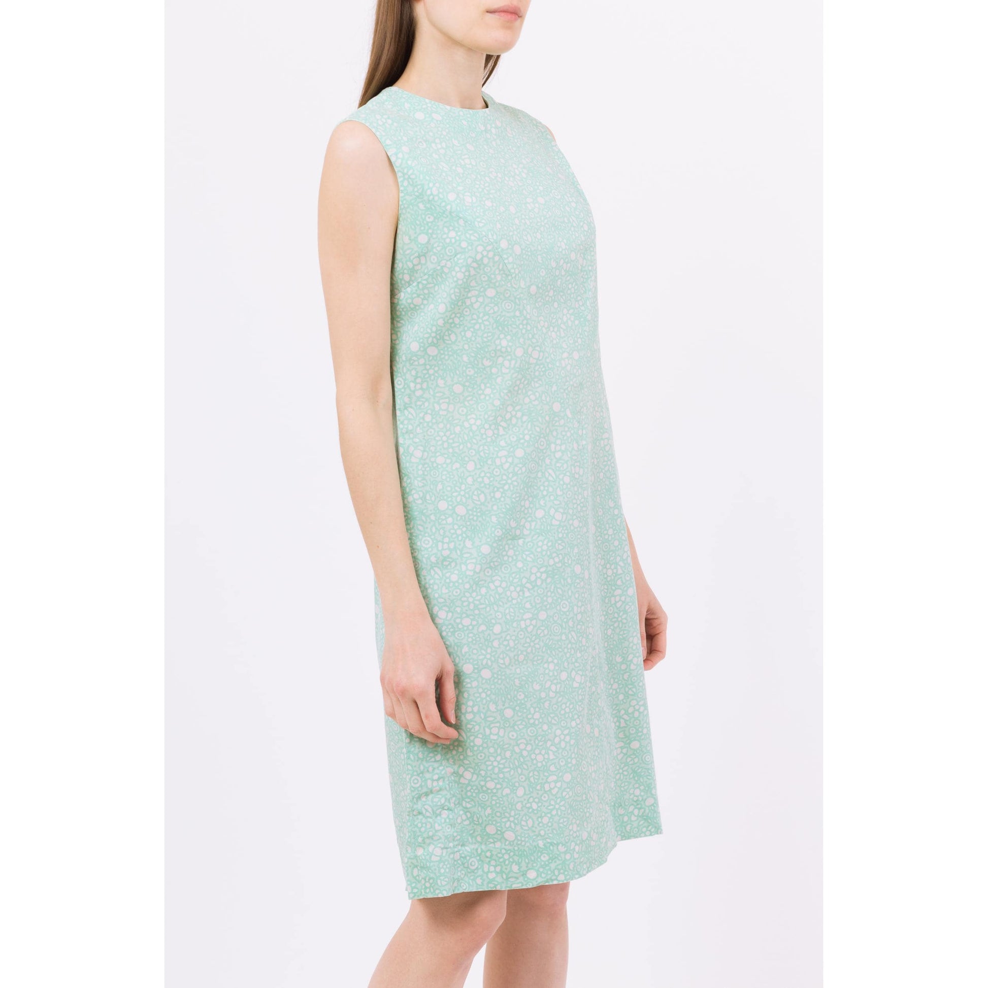 Medium 60s Mint Green Psychedelic Floral Mini Shift Dress | Vintage Sleeveless Knee Length Dress