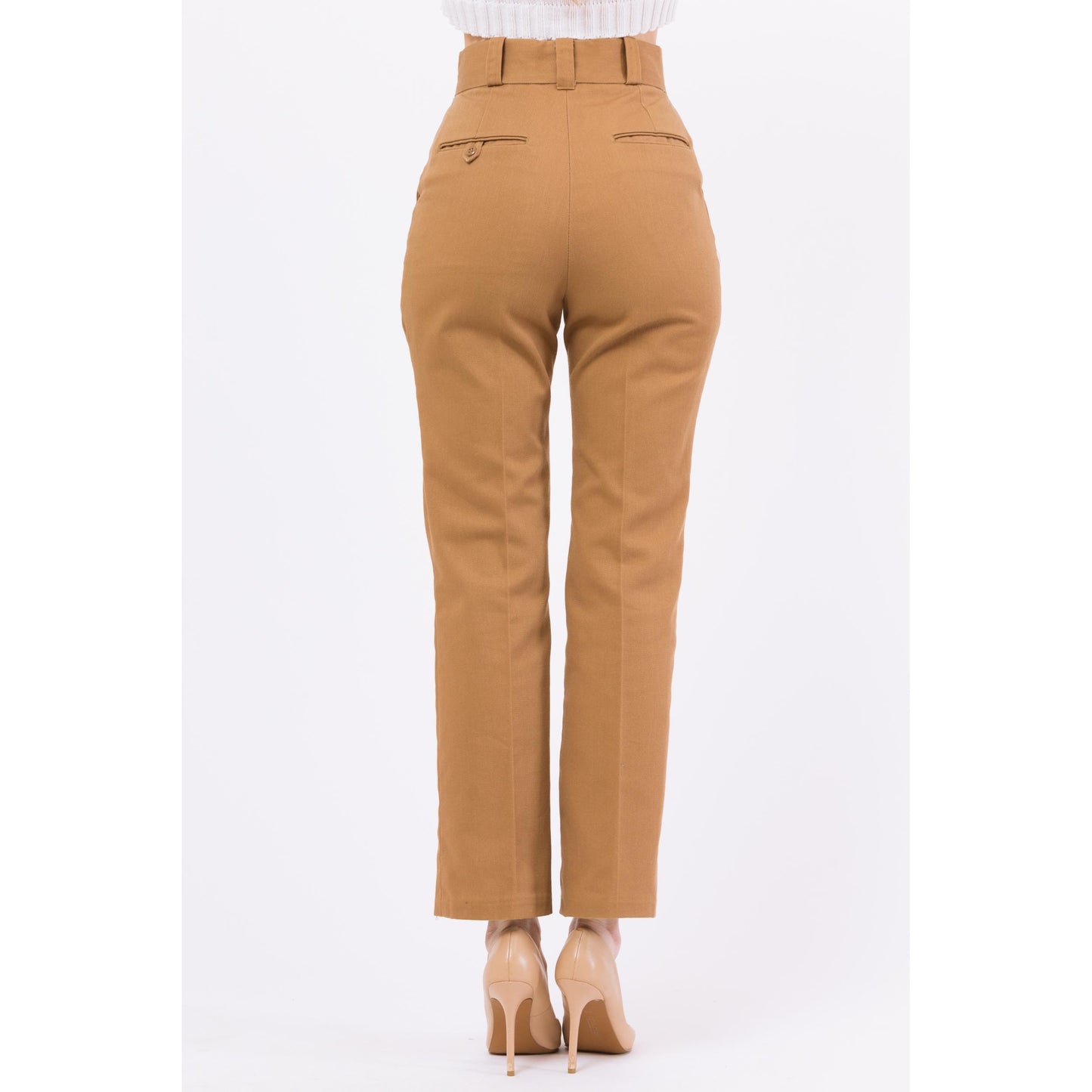 XS 70s Tan High Waisted Slim Leg Pants 25" | Retro Vintage US Fish & Wildlife Service Tapered Leg Trousers