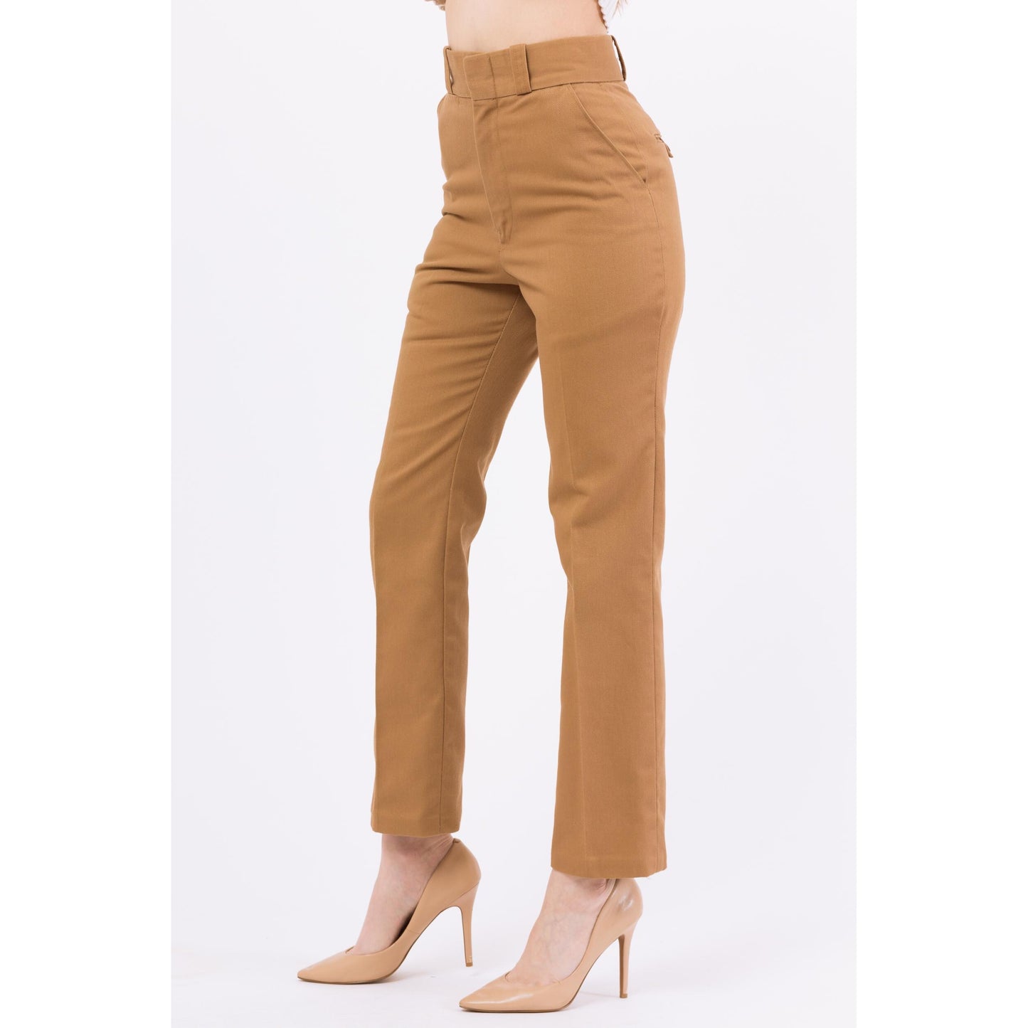 XS 70s Tan High Waisted Slim Leg Pants 25" | Retro Vintage US Fish & Wildlife Service Tapered Leg Trousers