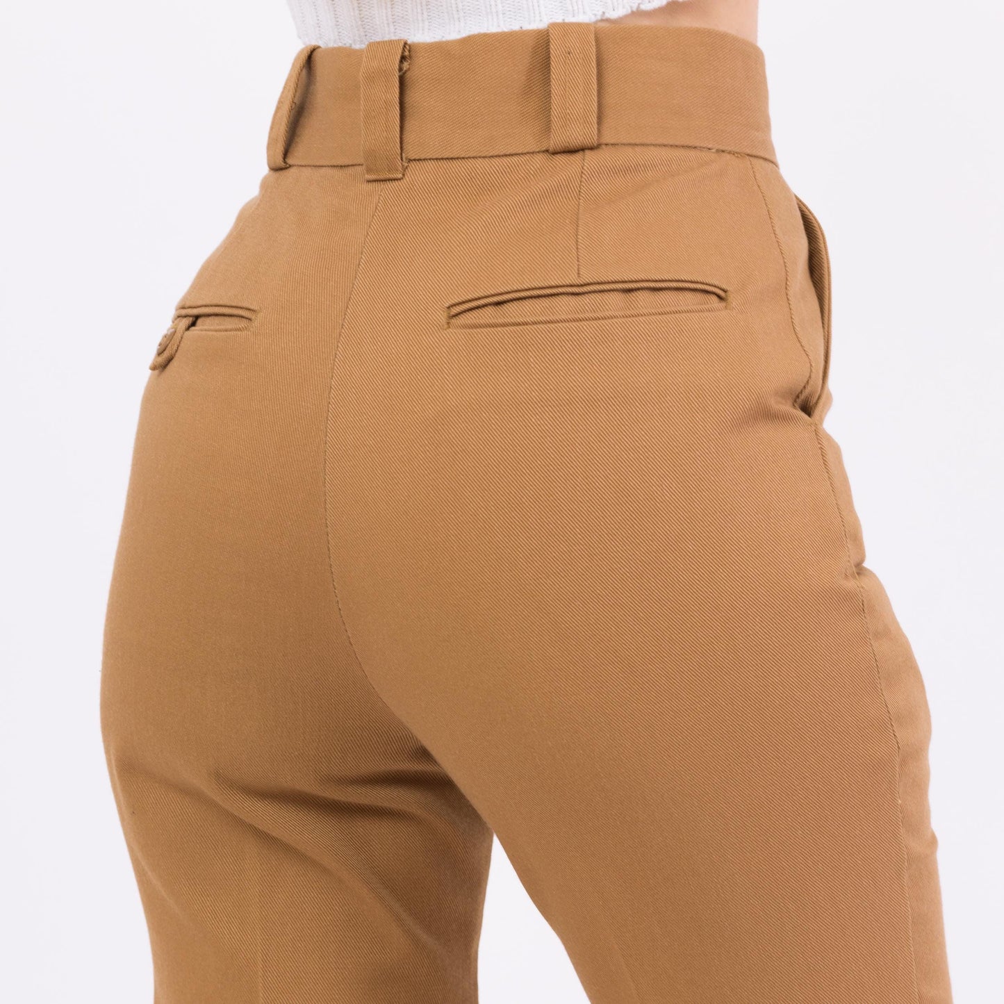 XS 70s Tan High Waisted Slim Leg Pants 25" | Retro Vintage US Fish & Wildlife Service Tapered Leg Trousers