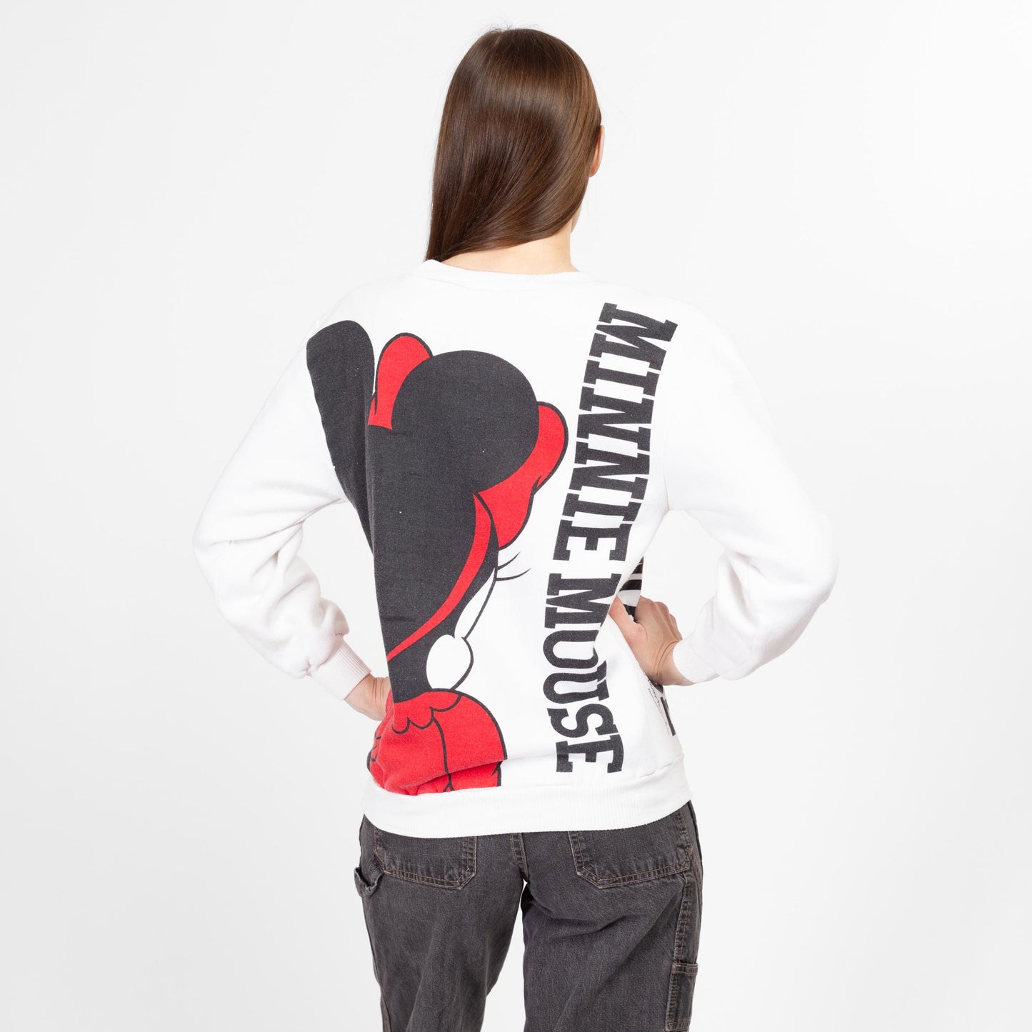 Small 90s Minnie Mouse Front & Back Graphic Sweatshirt | Vintage White Disney Cartoon Crewneck