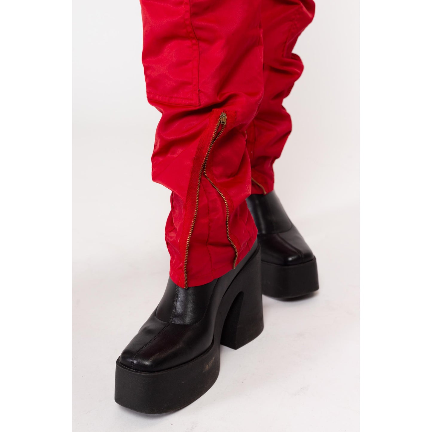 XS-Sm 80s Red High Waisted Parachute Pants 27" | Vintage Panno D'or Tapered Leg Nylon Windbreaker Pants