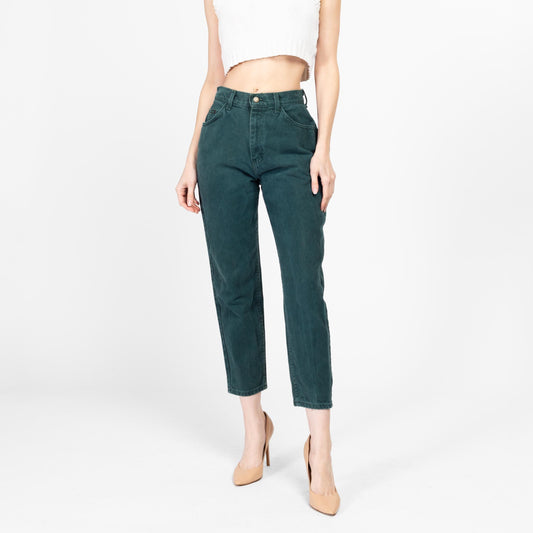 Small 90s Lee Emerald Green High Waisted Curvy Fit Jeans 26.5" | Vintage Soft Denim Tapered Leg Mom Jeans