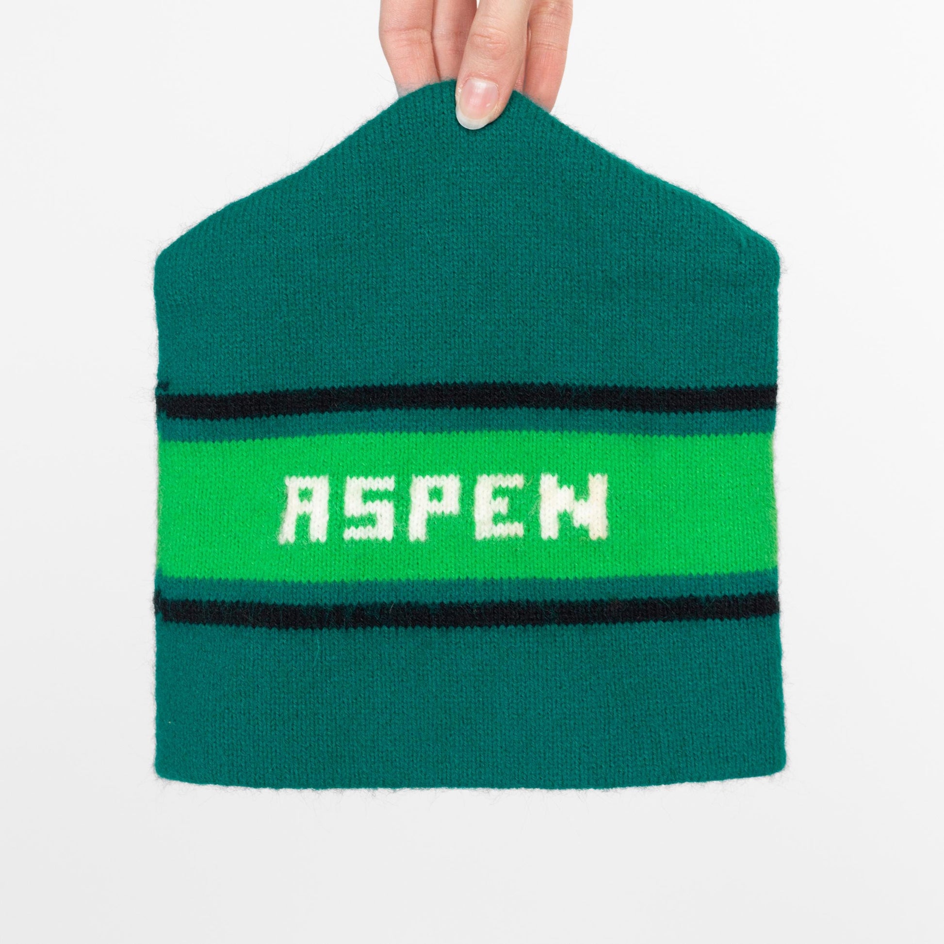 Small 70s 80s Aspen Green Striped Wool Knit Beanie | Retro Winter Skull Cap Ski Hat