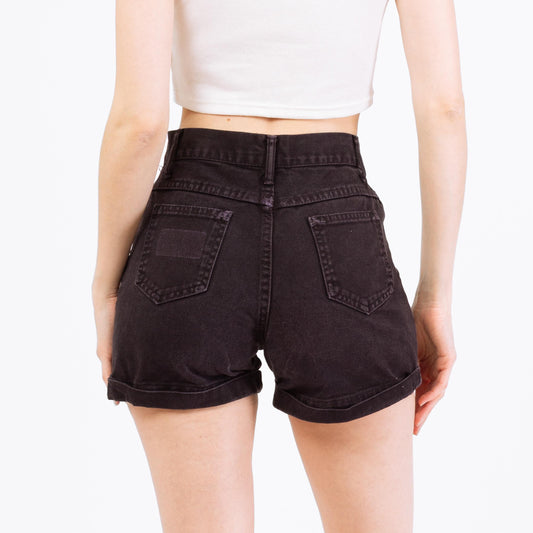 Vintage 90s Faded Black Denim High Waisted Shorts - Small, 26” Waist | High Rise Cuffed Jean Shorts