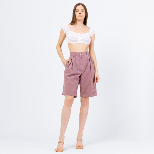 Vintage 80s Mauve Purple Pleated Shorts - Small, 26" | High Waisted Retro Wide Leg Long Inseam Shorts