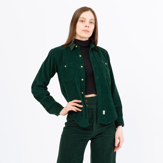 Vintage 90s Ralph Lauren Forest Green Corduroy Button Up Shirt - Extra Small | Preppy Academia Button Up Top, Grunge Collared Shirt