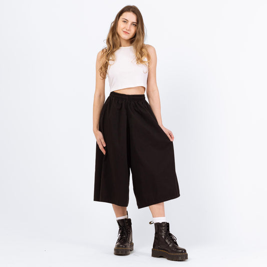 Vintage Y2K Black Wide Leg Culotte Pants - 21"-25" Waist | Casual Wide Leg Drawstring Pants, Grunge Minimalist Streetwear