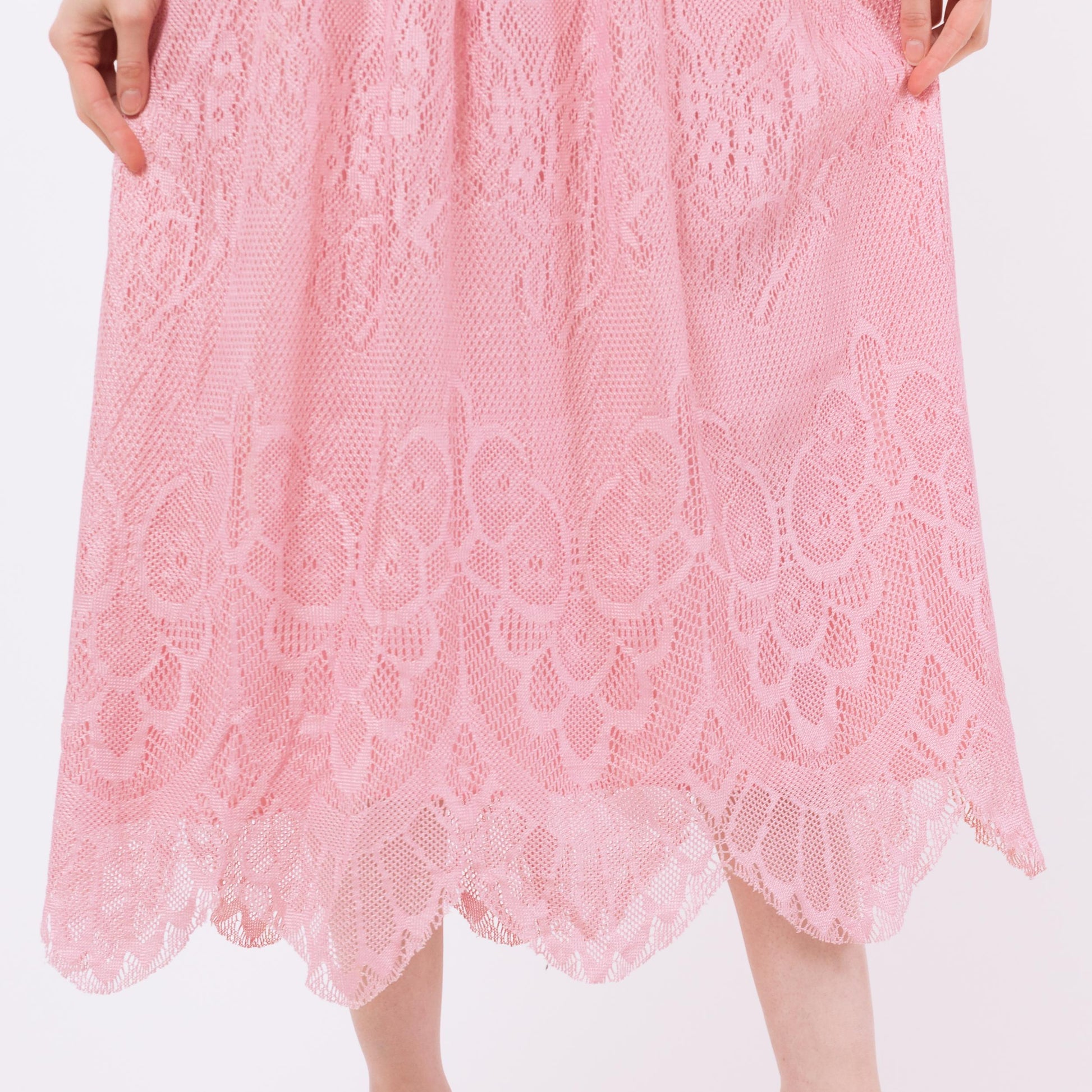 Small 70s Rose Pink Crochet Blouson Maxi Dress | Vintage Sleeveless Disco Party Dress