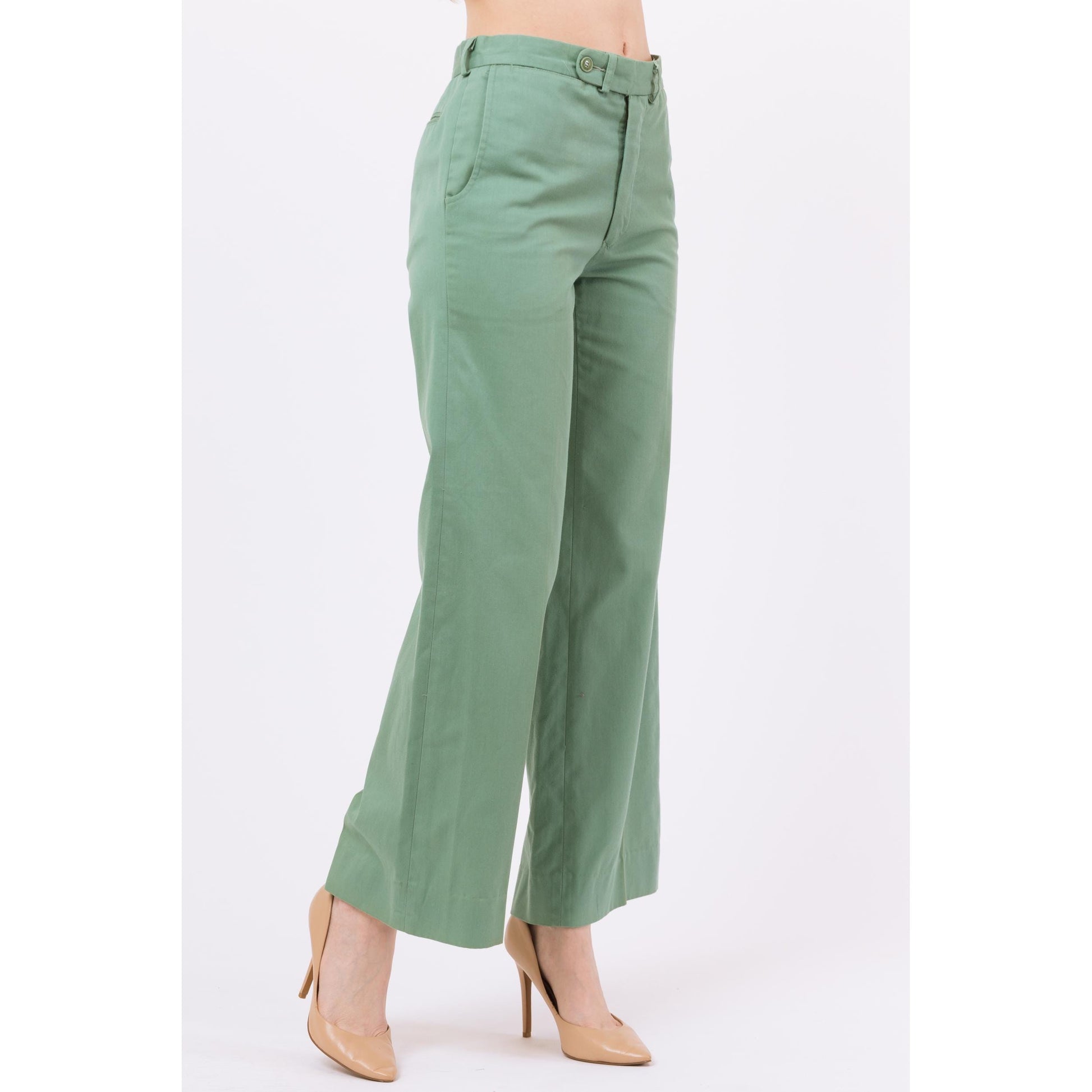 Sm-Med 70s Pierre Cardin Mint Green Unisex Flared Pants | Vintage Mid High Rise Retro Wide Leg Trousers