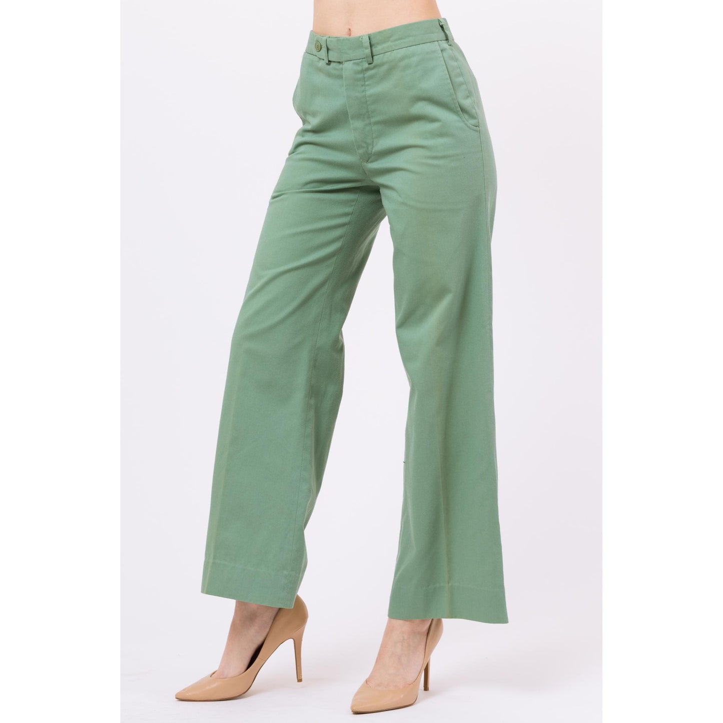 Sm-Med 70s Pierre Cardin Mint Green Unisex Flared Pants | Vintage Mid High Rise Retro Wide Leg Trousers