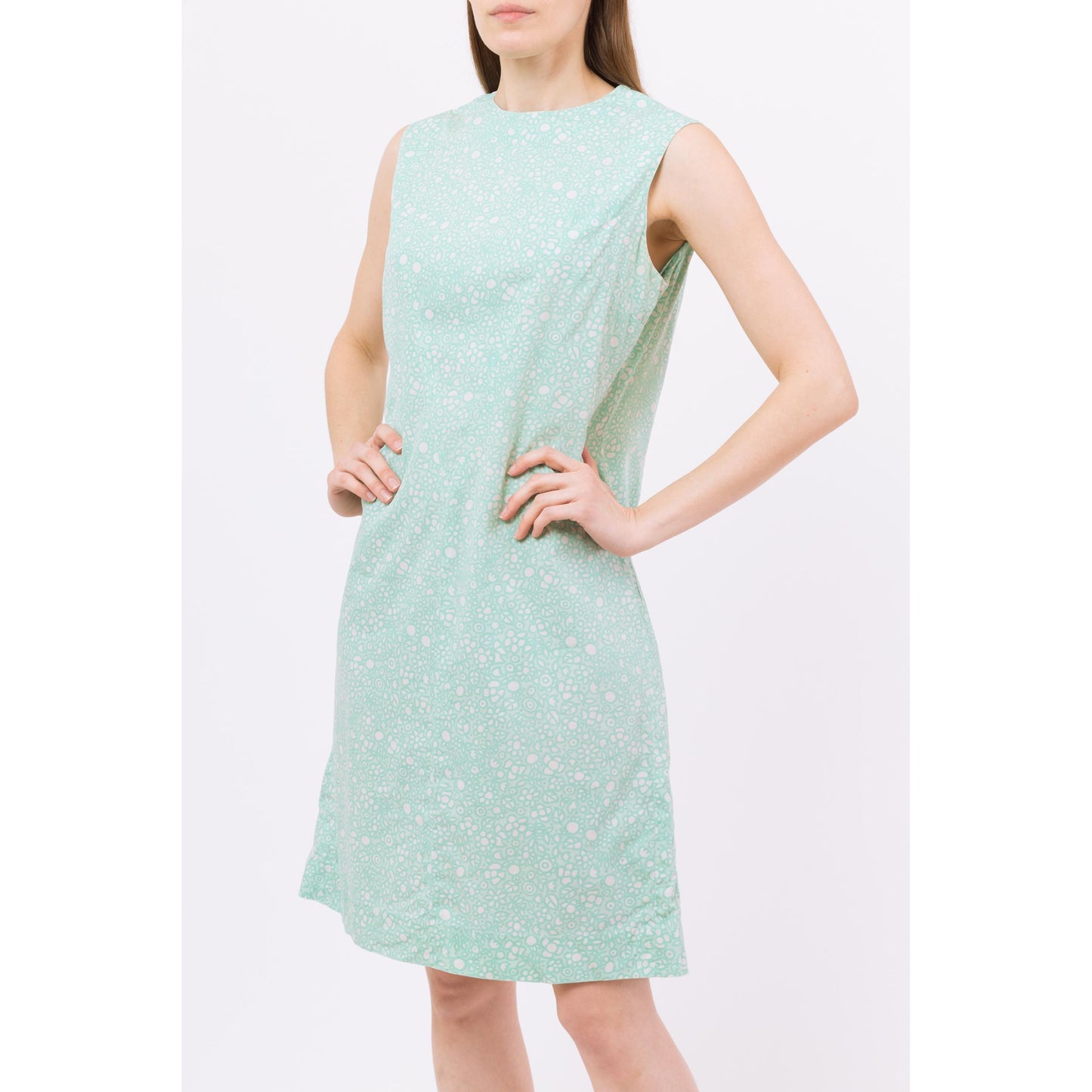 Medium 60s Mint Green Psychedelic Floral Mini Shift Dress | Vintage Sleeveless Knee Length Dress