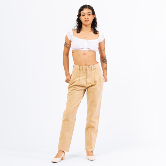 Vintage 80s Forenza High Waisted Tan Jeans - Medium, 27.5” Waist | Pleated Denim Tapered Leg Mom Jeans