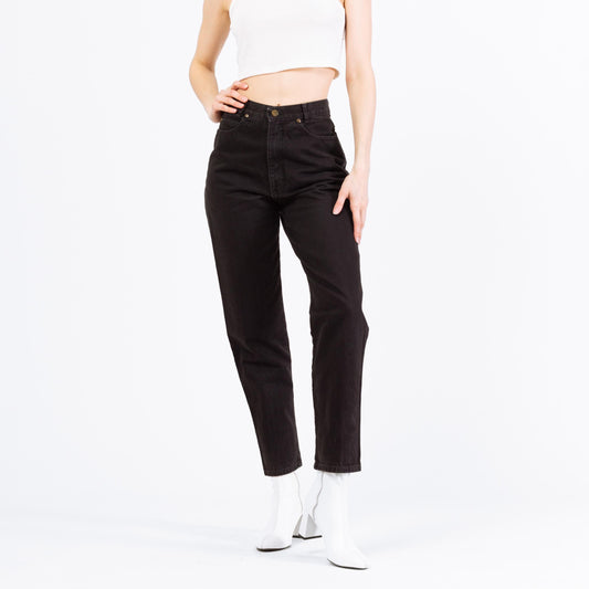 Vintage 90s Black Denim Classic Fit Mom Jeans - Small, 27" Waist | High Waisted Tapered Leg Jeans