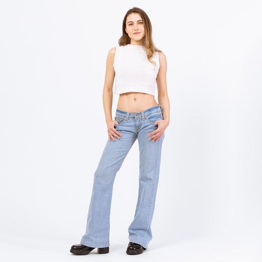 Vintage Y2K Low Rise Bootcut Jeans – Extra Small | Light Wash 2000s Denim Skater Pants