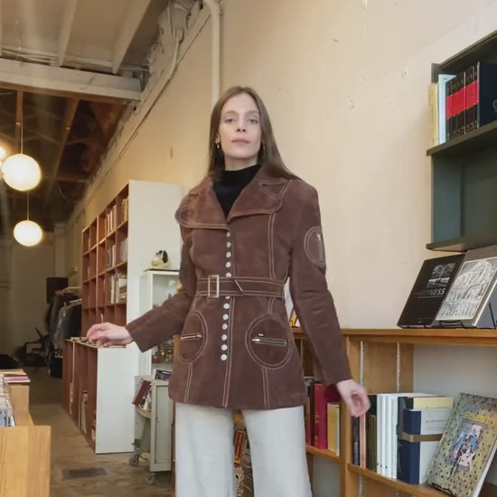 XS 70s Style Brown Suede Belted Jacket