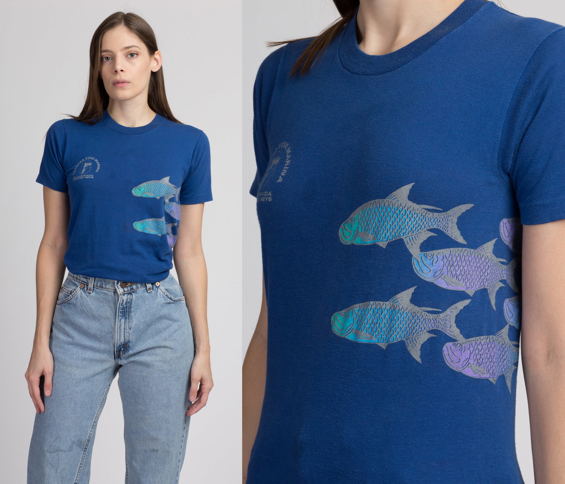 80s Blue Fish Graphic Caloosa Cove Marina Tourist Tee - Extra Small –  Flying Apple Vintage