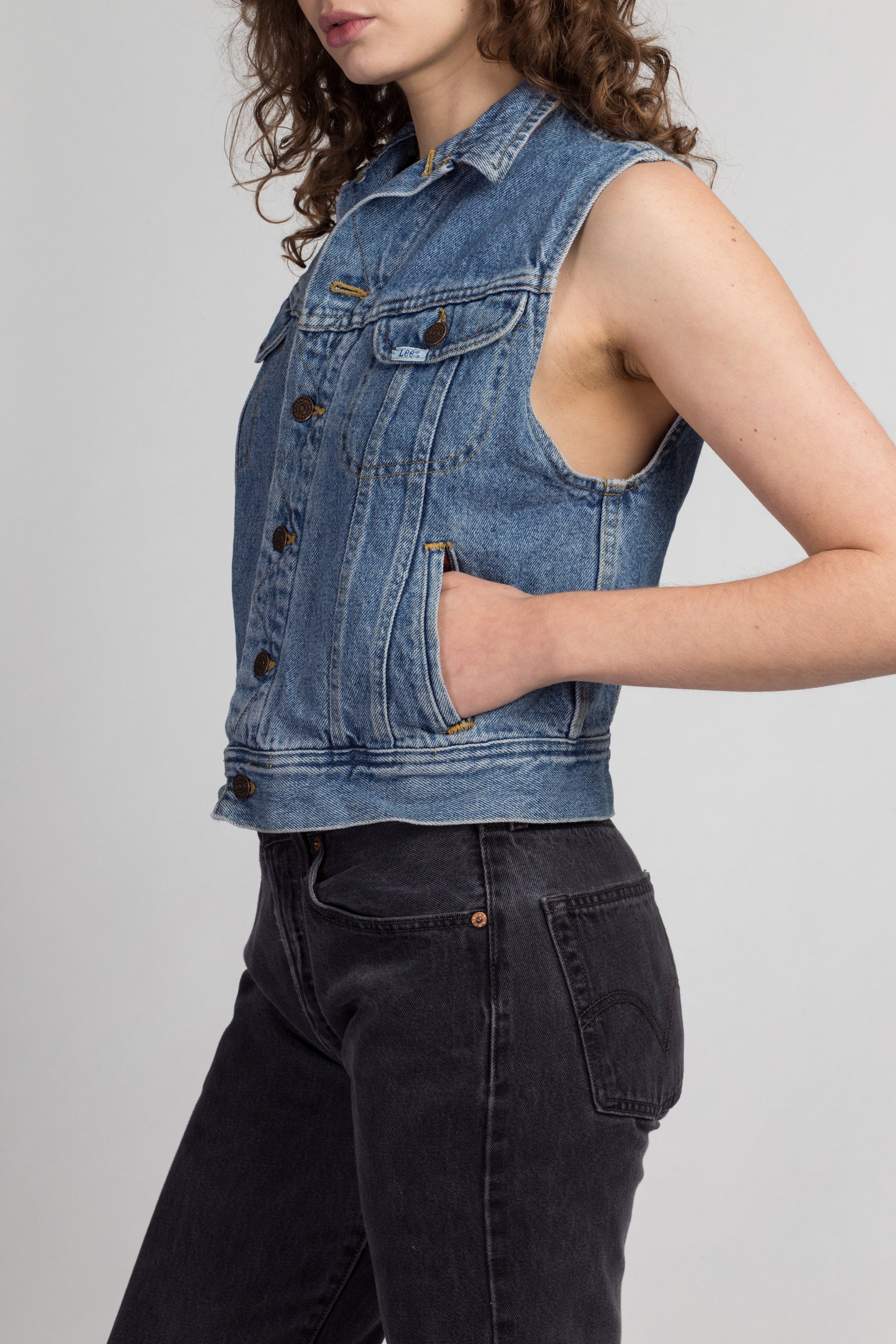 90s Lee Flannel-Lined Denim Vest - Small