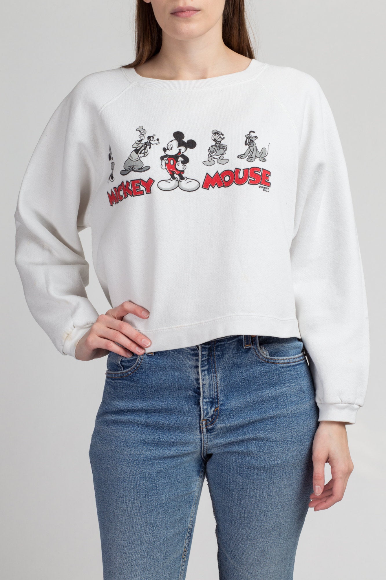 90s Mickey Mouse Cropped Sweatshirt - One Size – Flying Apple Vintage