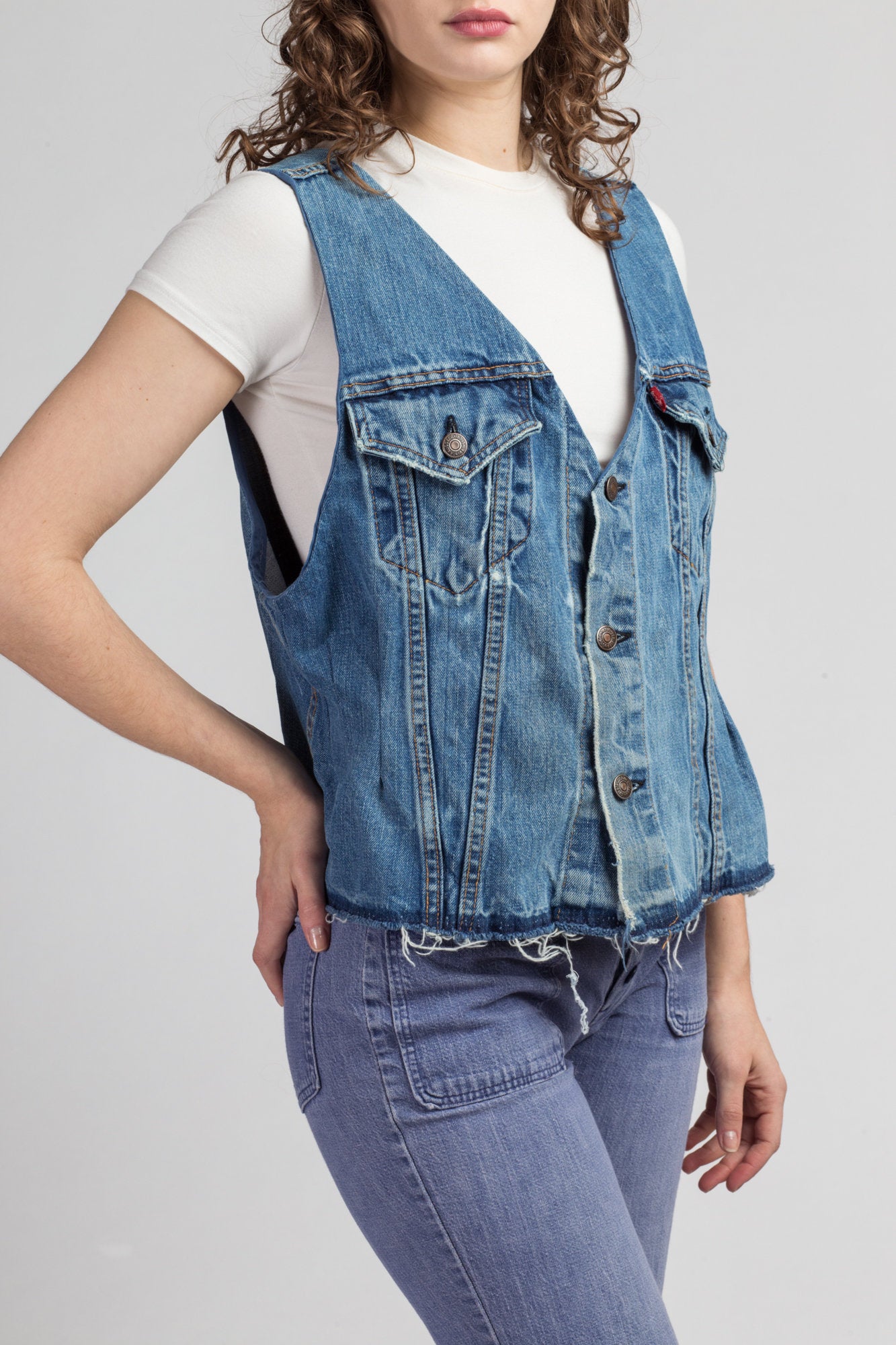 Allegra K Women's Denim Vintage Button Up Sleeveless Crop Jean