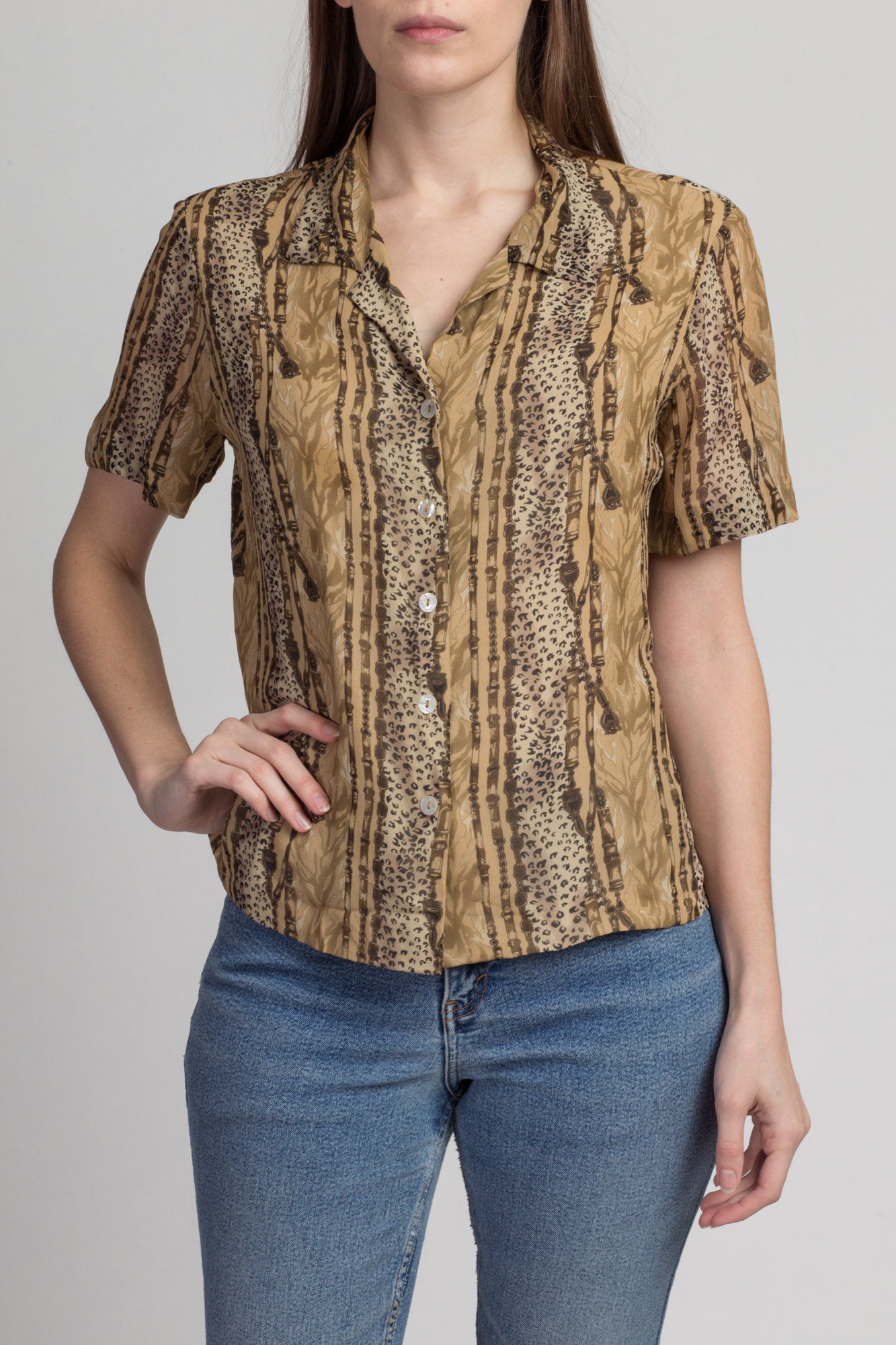 Vintage Silk Baroque Animal Print Shirt - Medium