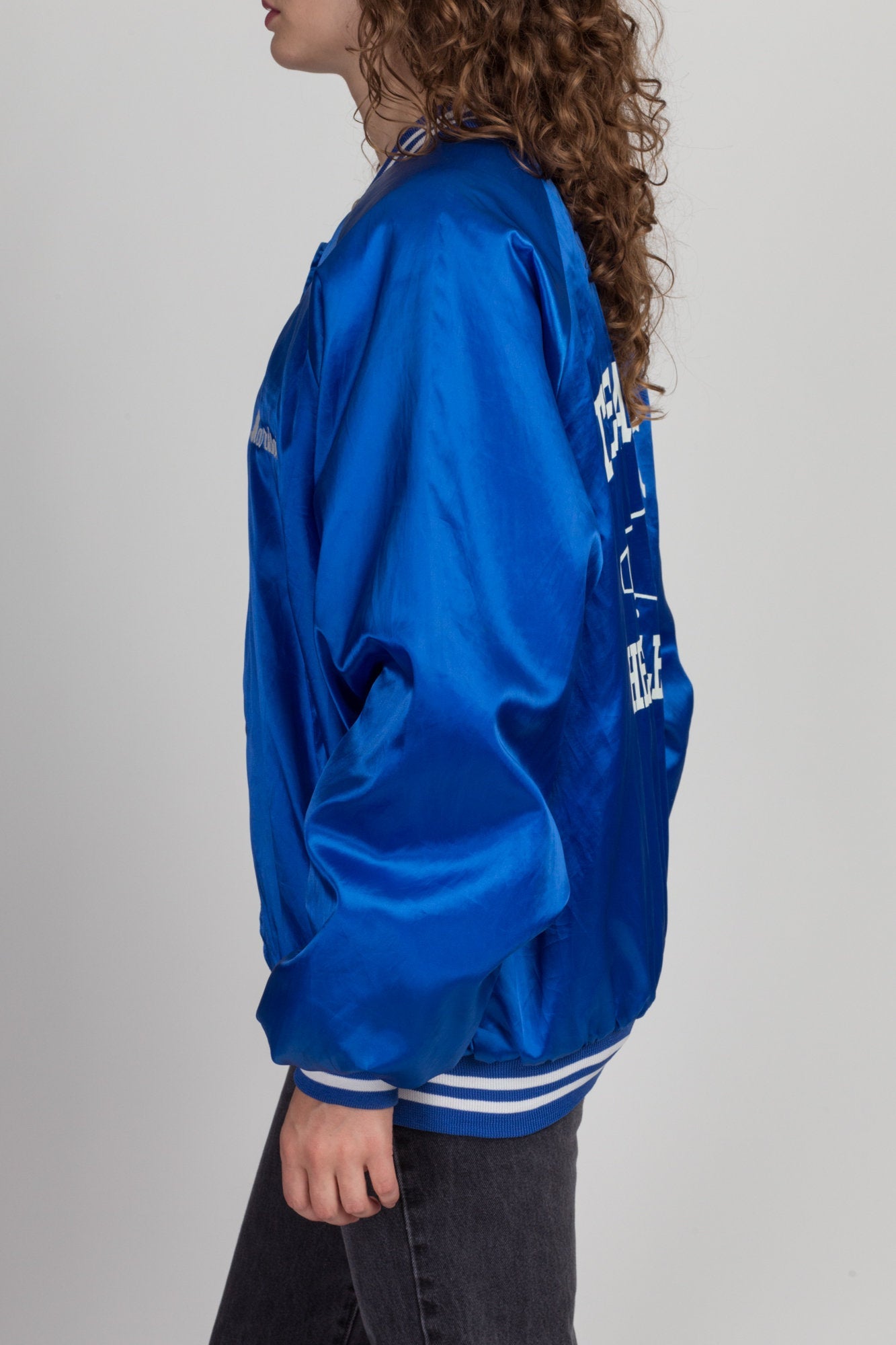 Blue satin outlet baseball jacket