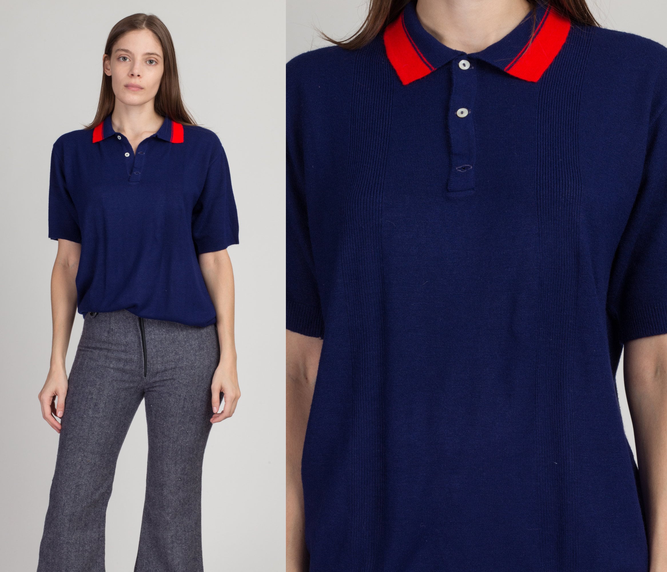 70s knit polo shirt best sale