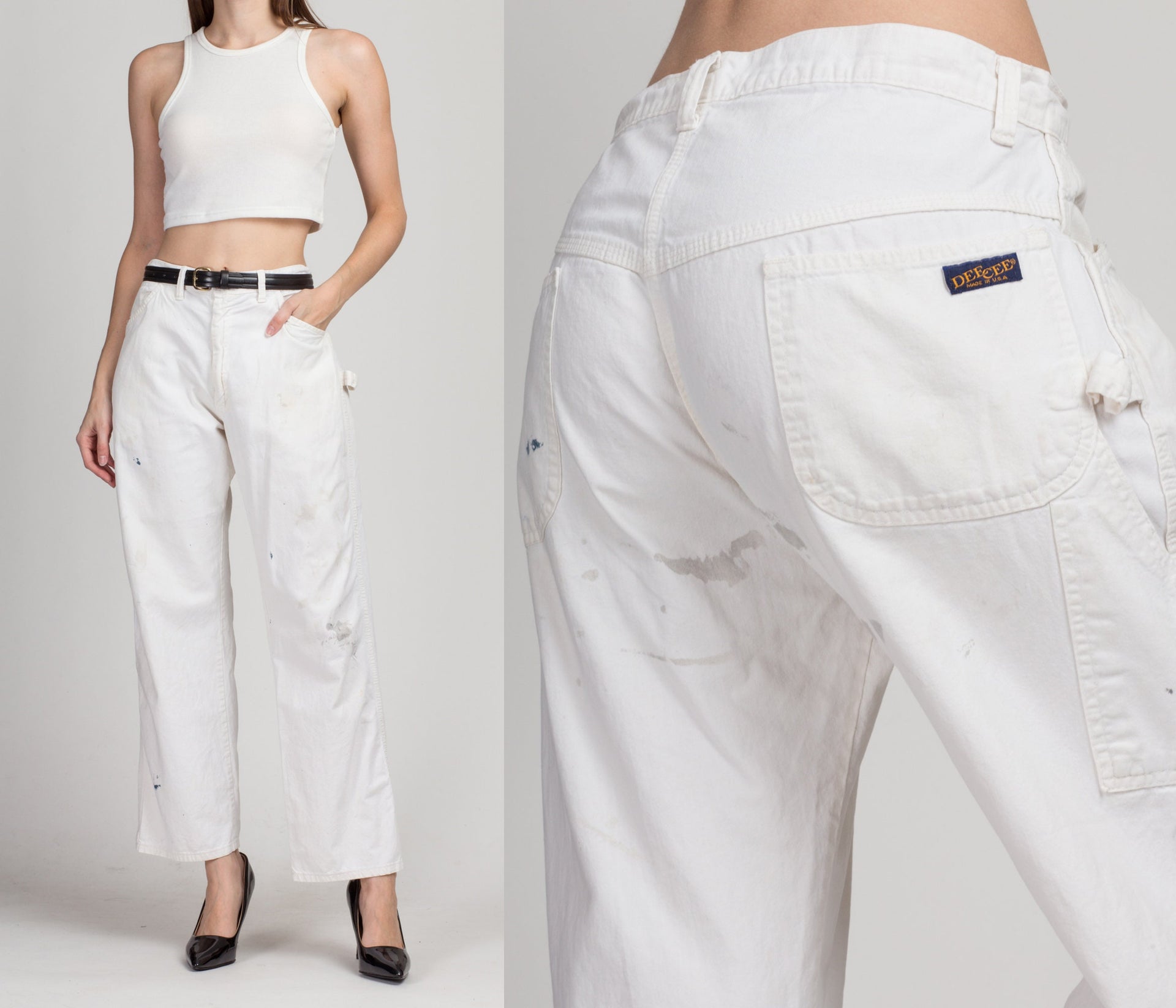 White Painter Pantswomen's High Waist Flare Jeans - Cotton Elastic Denim,  White Vintage Style
