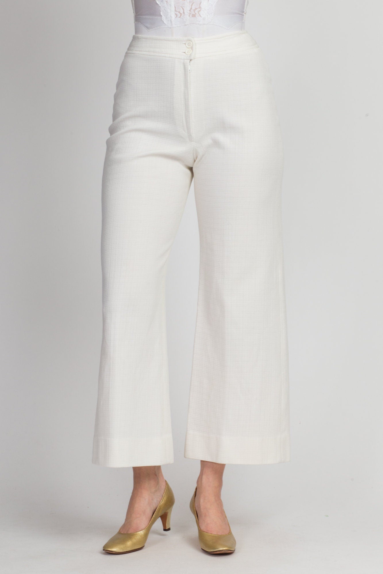 70s Off-White High Waisted Pants - Extra Small, 25