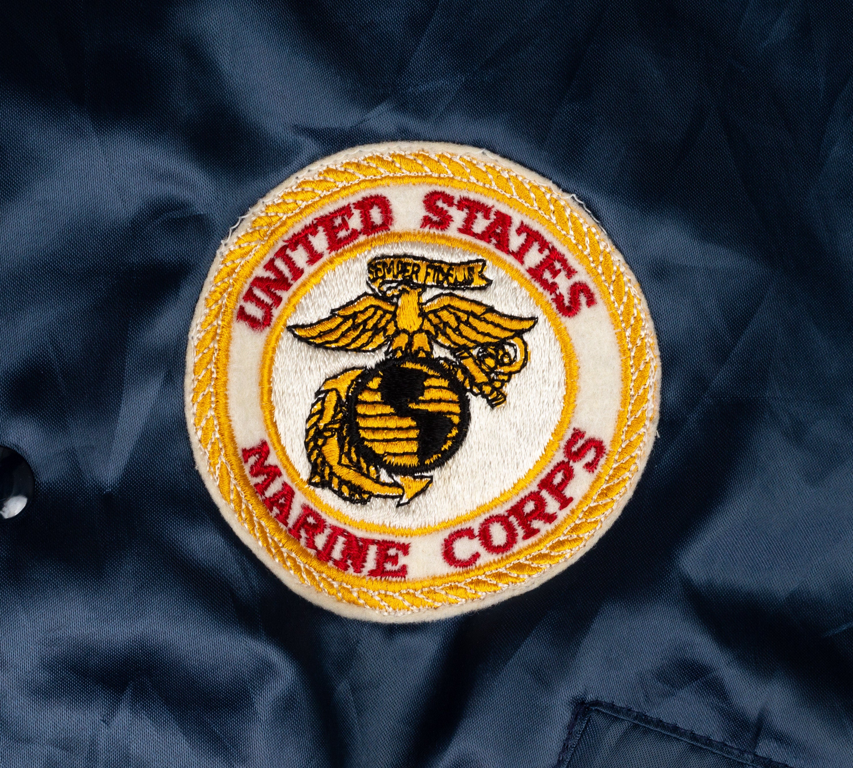 80s US Marine Corps Satin Snap Button Jacket - Men's Large, Women's XL –  Flying Apple Vintage