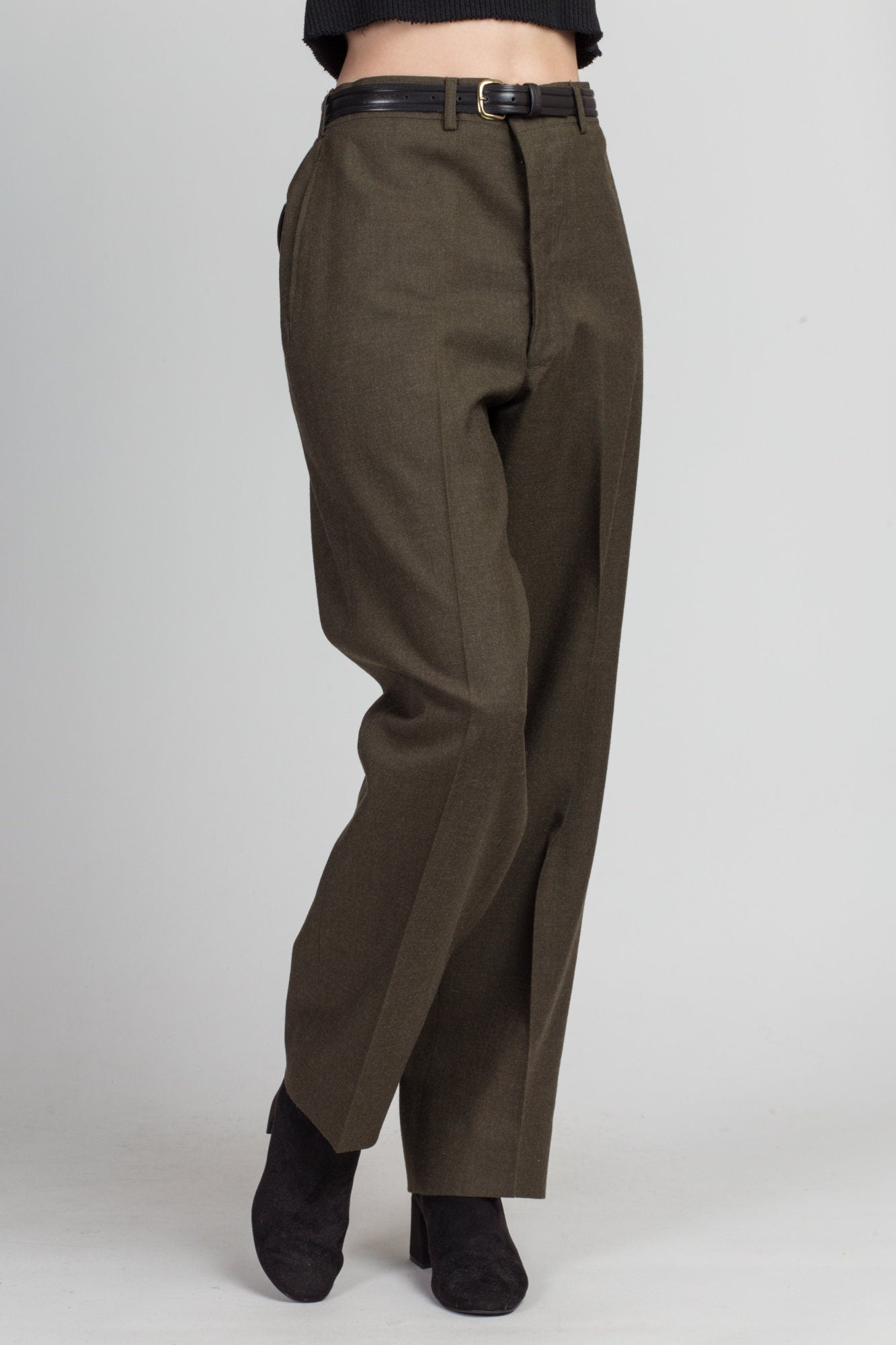 Vintage Olive Wool Men's Army Trousers - 31