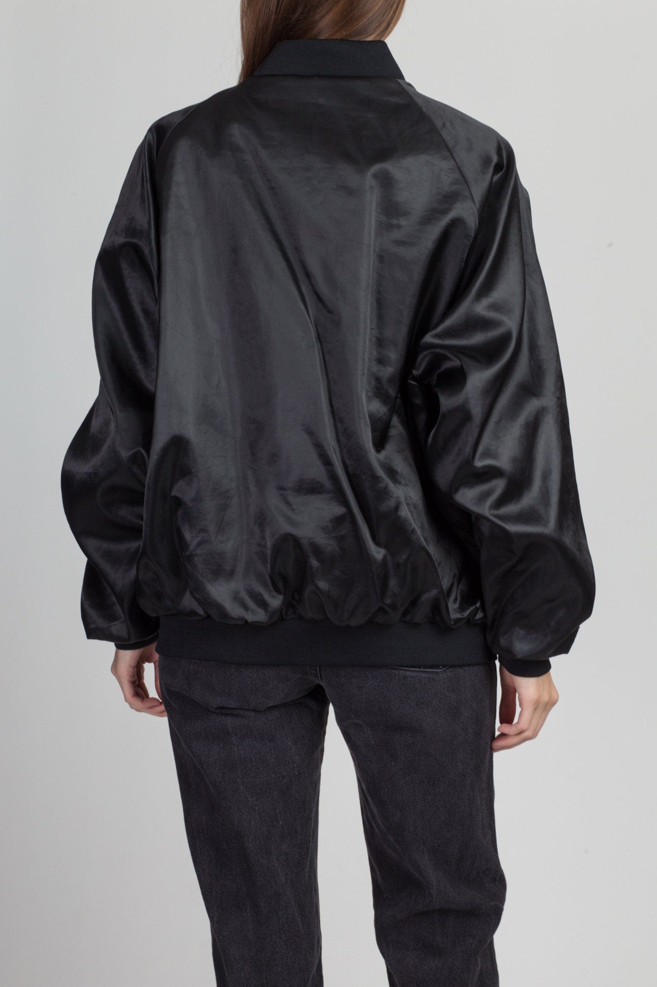 Black silk clearance bomber jacket mens