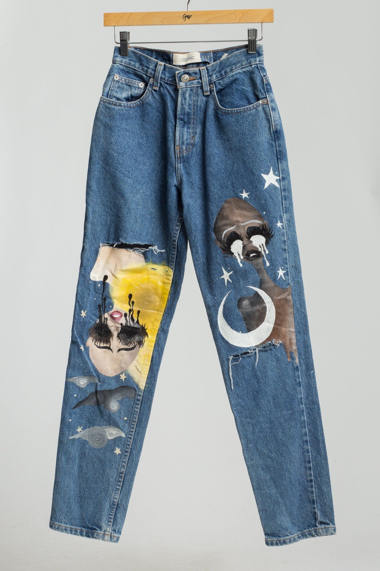 Denim Overalls Jeans Medium Boyfriend Fit Patched Artsy Vintage