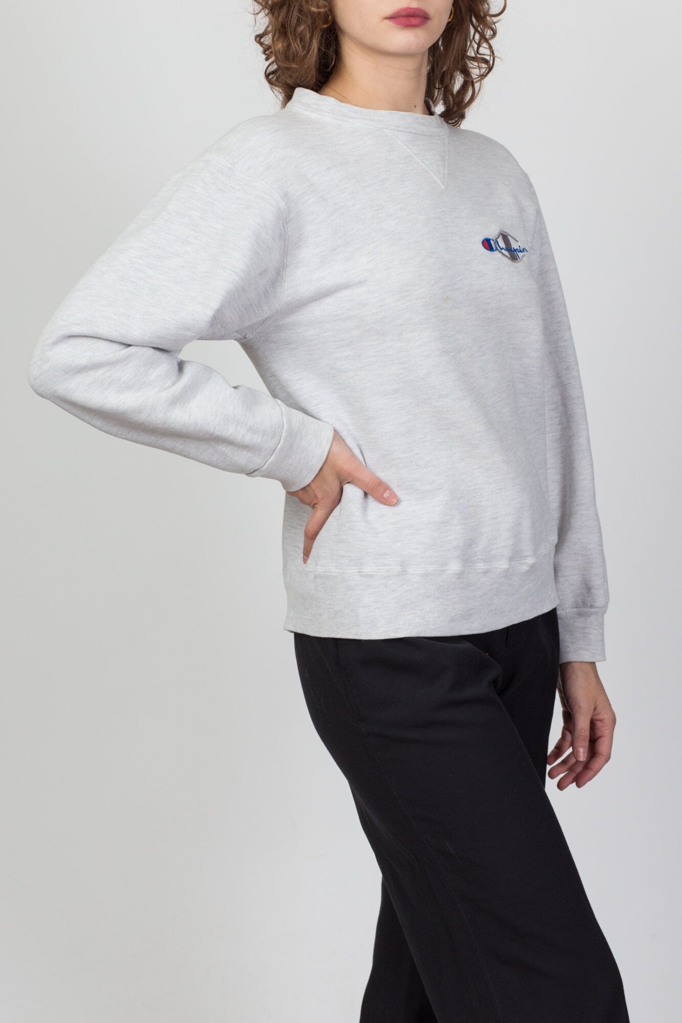 Men\'s Sweatshirt - Apple Small, Flying W USA Vintage – Made In Stitch Grey Champion Vintage V