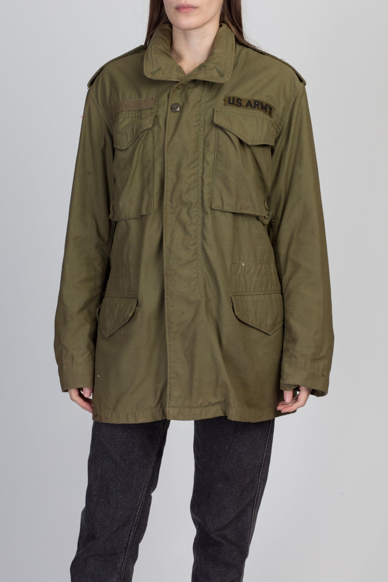 60s 70s Military M65 Hooded Field Jacket - Men's Small Long, Women's Medium