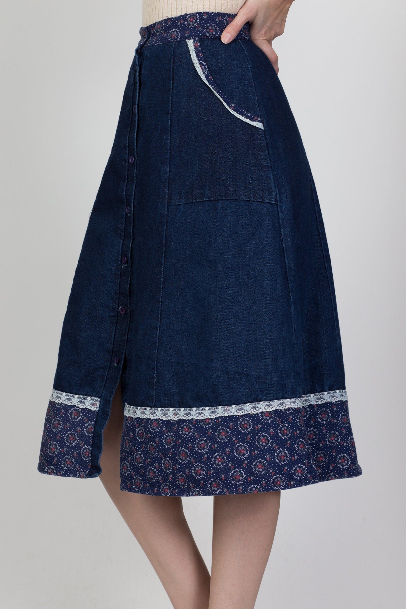 Vintage lace outlet blue jean skirt