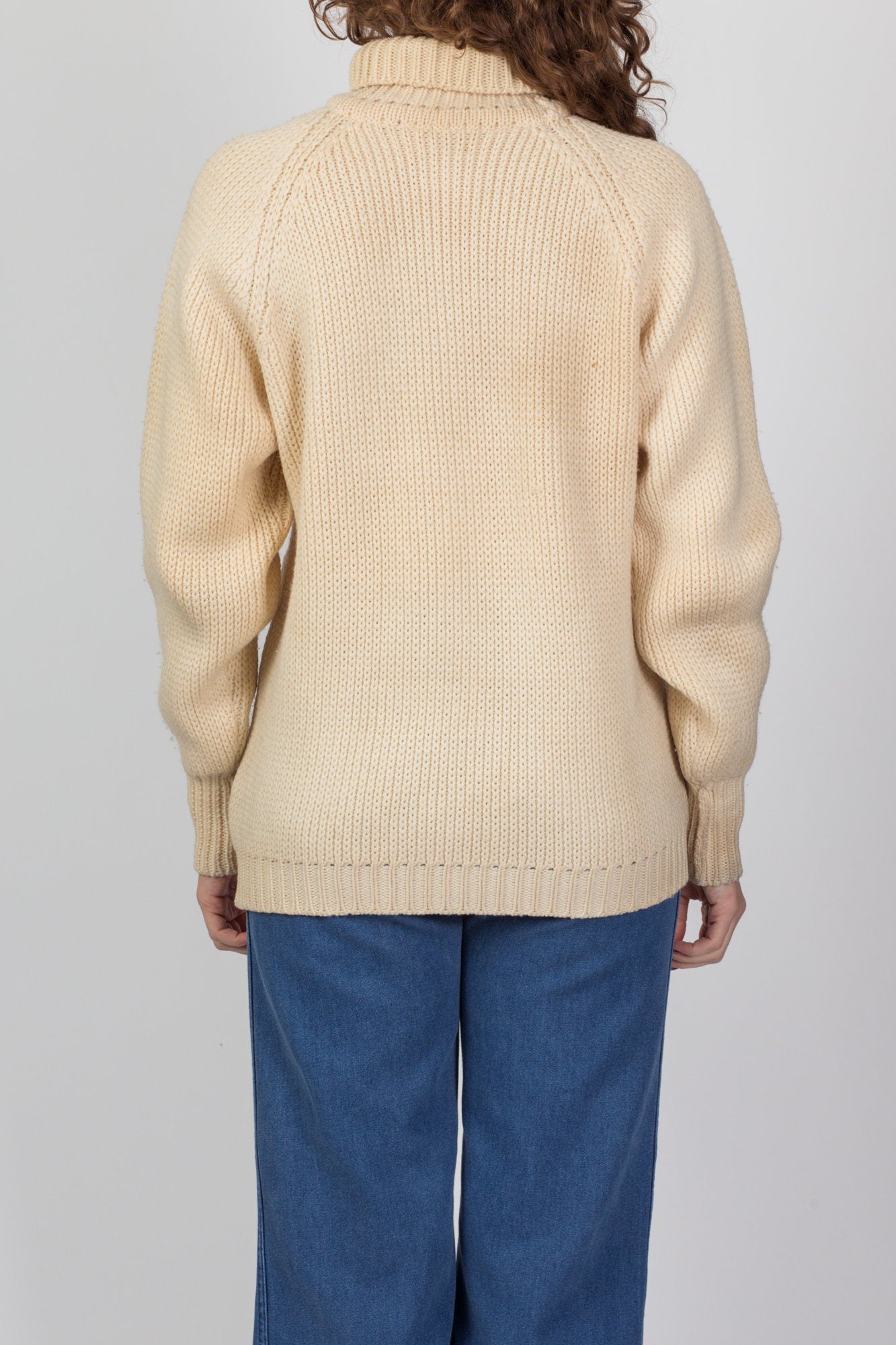 70s Jaeger Cream Wool Turtleneck Sweater - Men's Medium, Women's Large