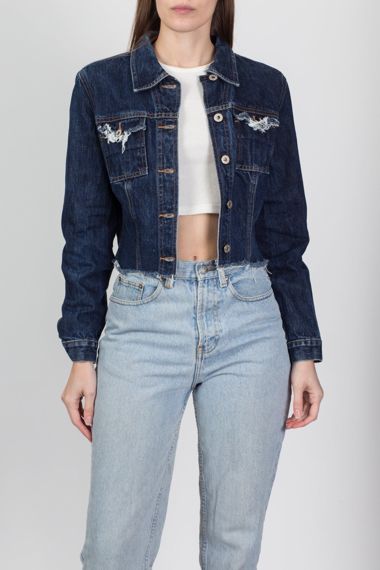 Hacked off denim cropped shops jacket