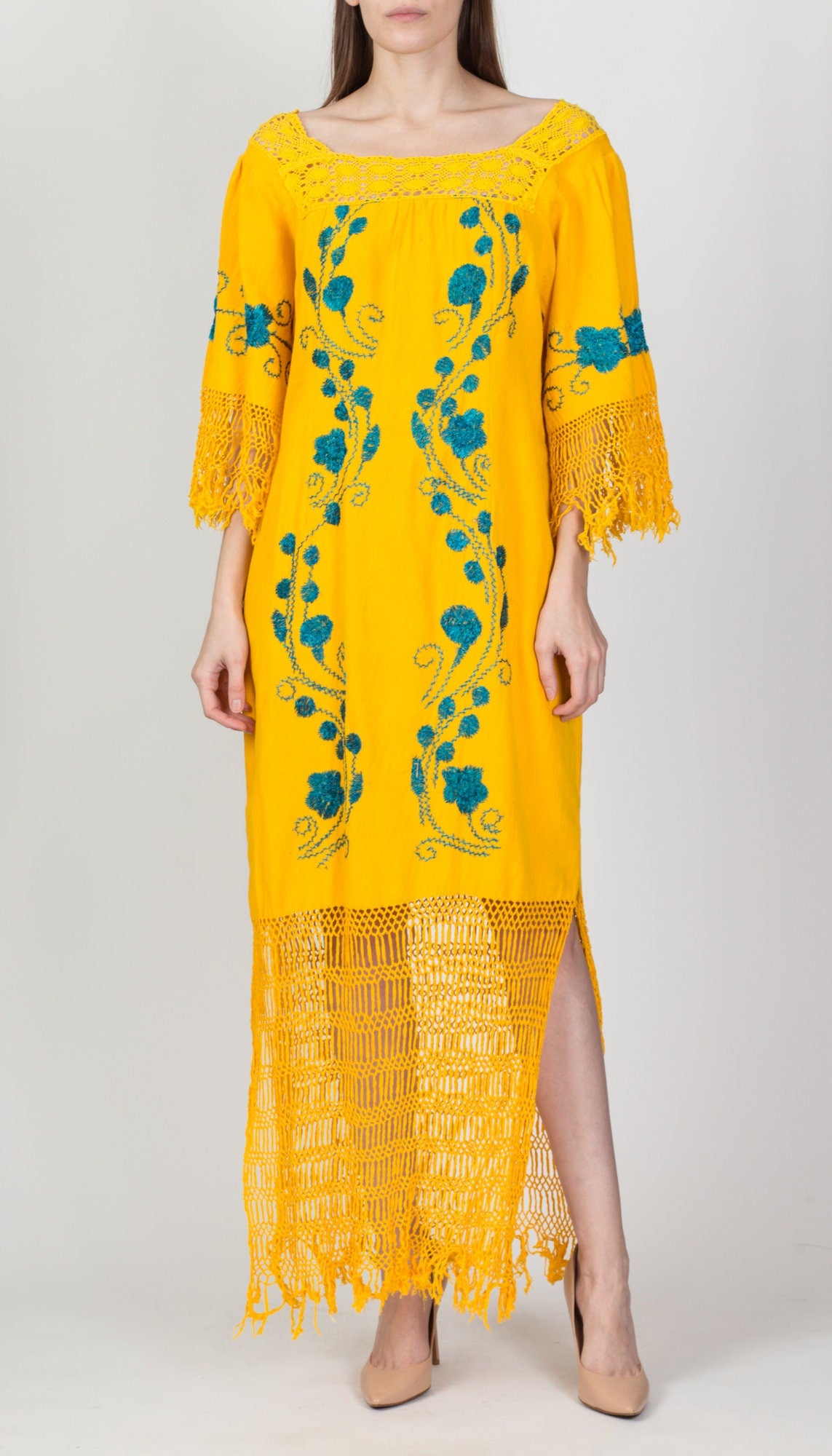 Buy Yellow Floral Print Kaftan Dress Online - Ritu Kumar International  Store View
