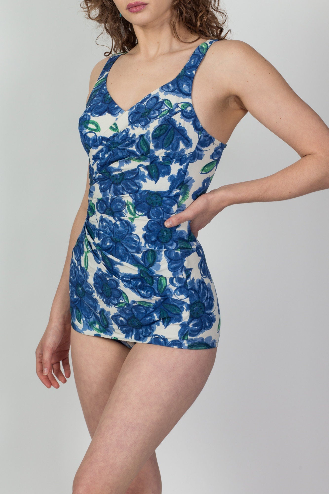 50s 60s Catalina Blue Floral Skirt Swimsuit - Extra Small – Flying Apple  Vintage